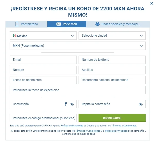 registro en 1xBet