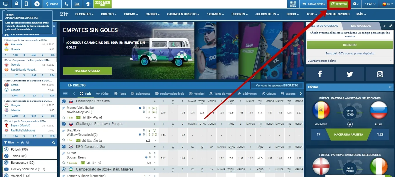 1xBet código promocional Mexico