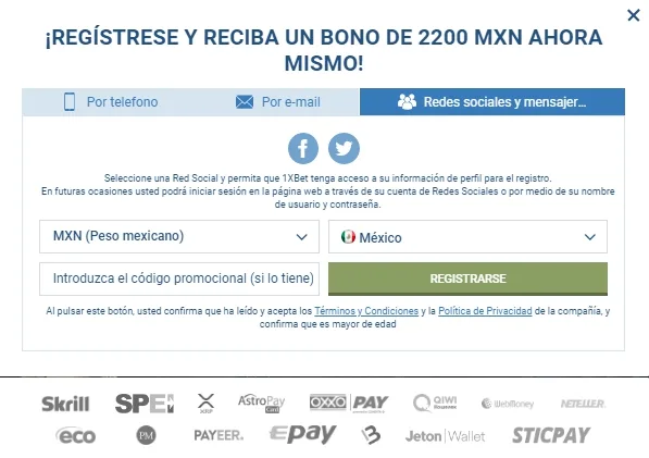 registro en 1xBet